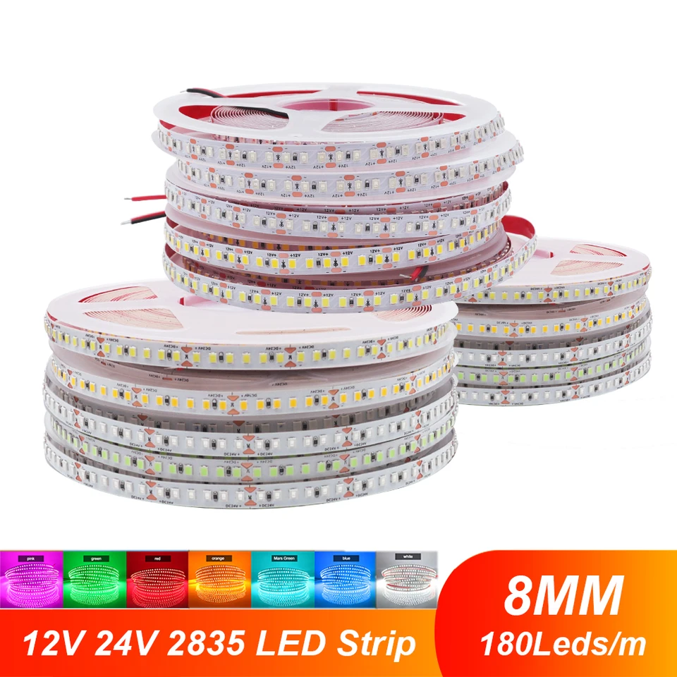 DC 12V 24V SMD 2835 LED pásik 180led/m teplý/prírodný biely/červený/zelený/modrý/ružový/oranžový flexibilný pásikový lano svetlo 5 m 10m