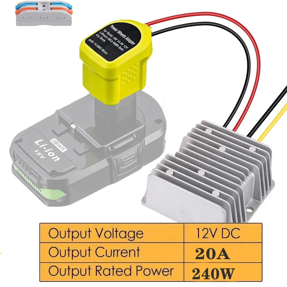 DC 18V až DC 12V Adaptér prevodníka pre Ryobi 20A 240W Krok DOWN DIY Adaptér