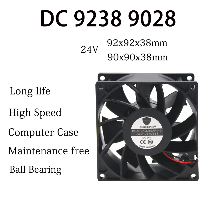 DC 24V 9238 9038 92x92x38mm chladiace ventilátor Údržba Frekvenčný konvertor ložiskového ložiska Frekvenčný konvertor 5500RPM 0,6A chladiaceho ventilátora s 2pin