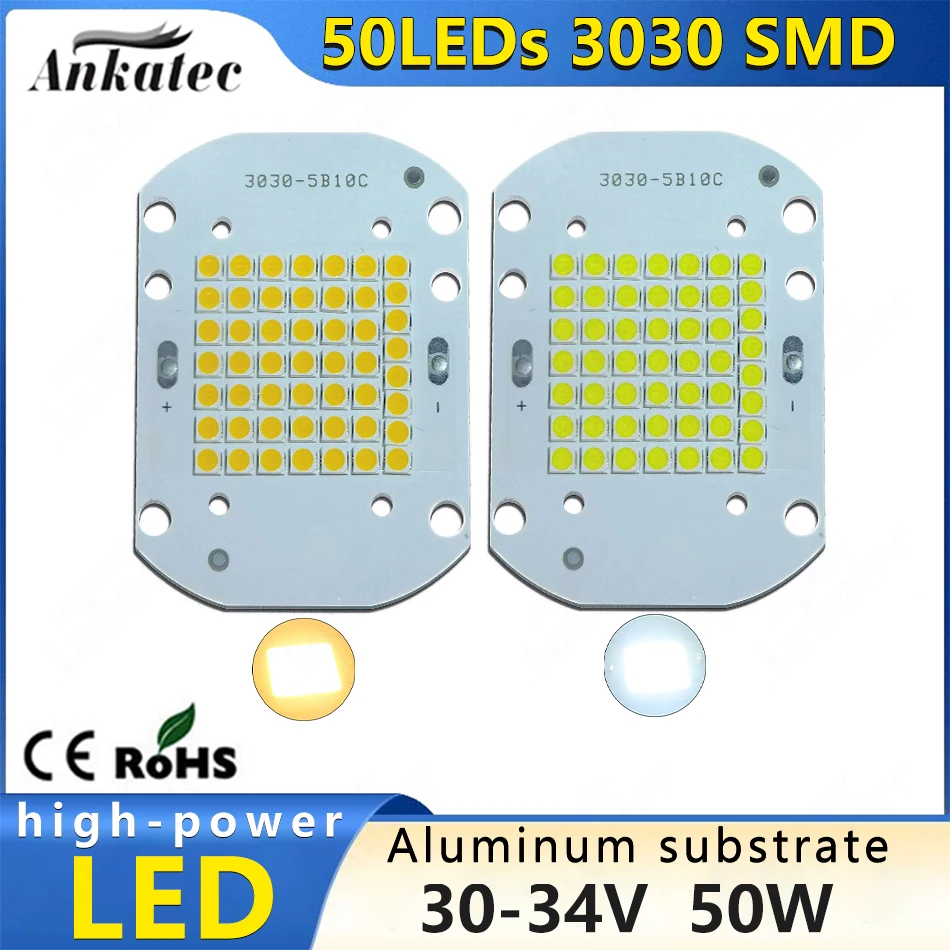 DC 30-34V 50W LED čip High-Power Integrated Source Source Board 3030 LED LED LAMP LADS Hliníkový substrát Teplý 3000k biely 6000K