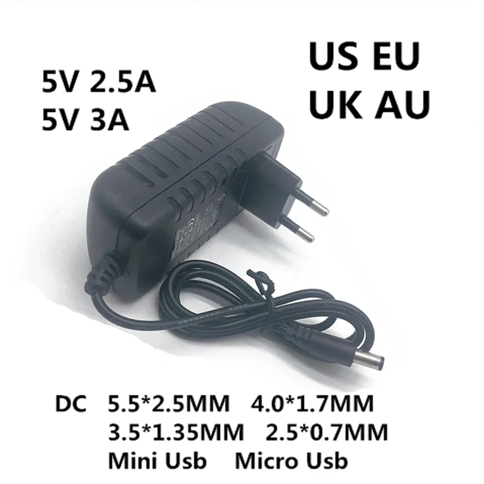 DC 5V 0,5A 0,8A 1A 2A 2,5A 3A AC 100-240V Prevodník Power adaptér 5 V Volt 1000ma prepínač napájacie napájacie nabíjačka Mini Micro USB