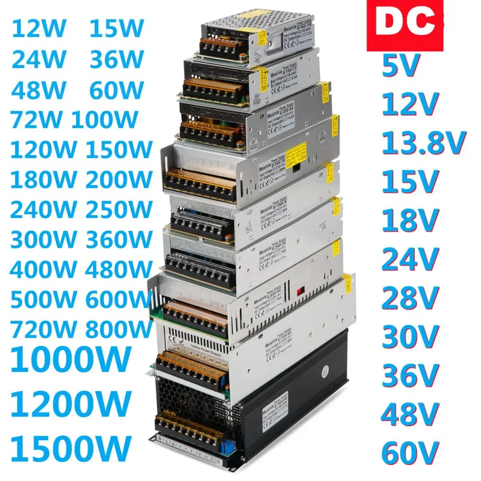 DC 5V 12V 24V 36V 48V 60V Spínací napájací zdroj 2a 3a 4a 5a 8a 10a 15a 20a 25a 30a 40A 50A 60A 100A Transformátor Power Adapter