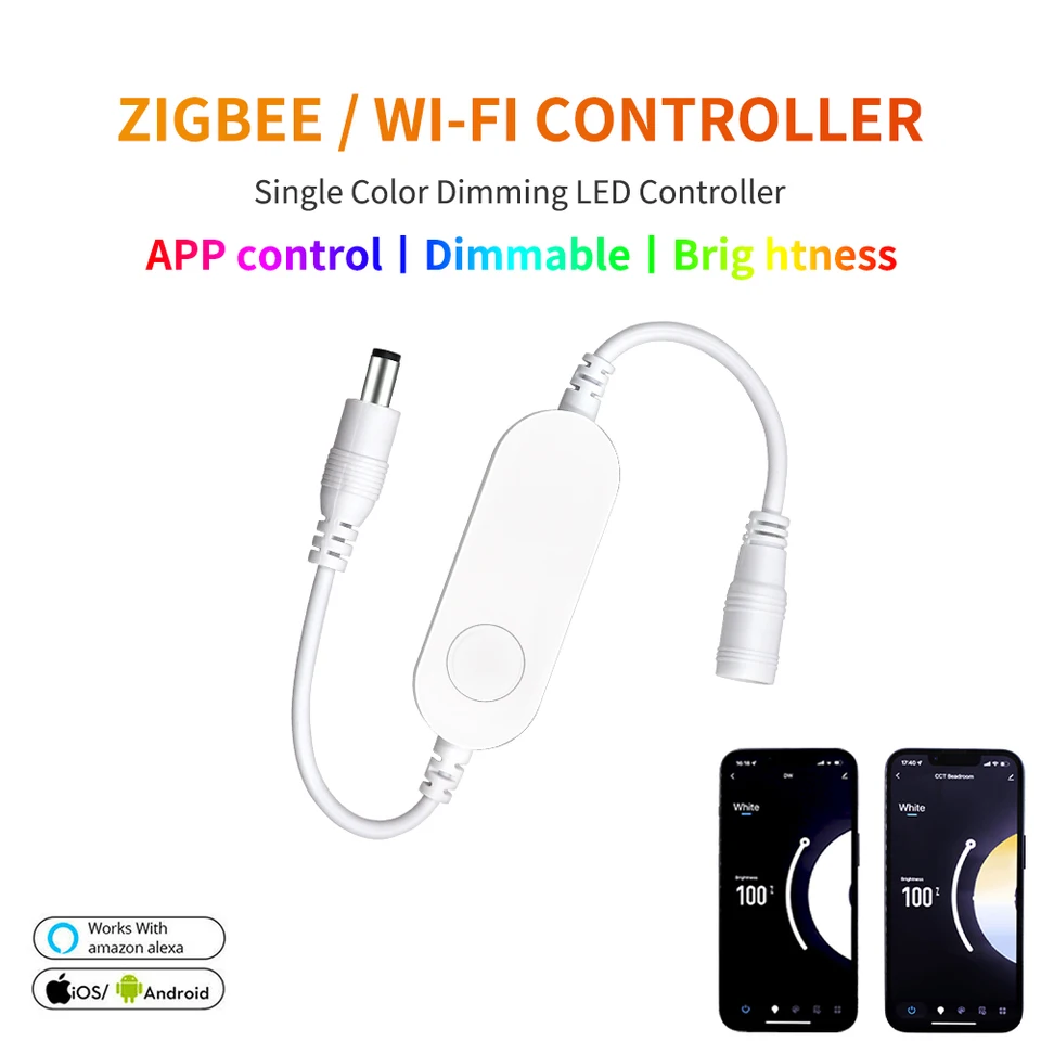 DC 5V 12V 24V ZIGBEE WIFI LED radič pre jednofarebnú CCT RGB LED Strip App
