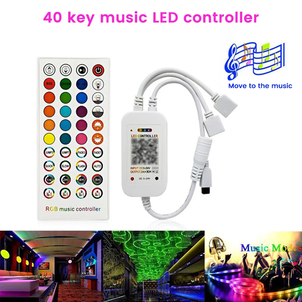 DC 5V-24V 40-BUTTON Infračervené diaľkové ovládače hlasovo ovládané Bluetooth-kompatibilná hudba 7 Farba 40 klávesov LED pásik