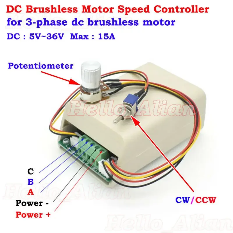 DC 5V-36V 12V 15a 3-fázový DC bez kefy bez ovládača kefy bez ovládača rýchlosti motora/ Reverzibilný spínač ventilátora bez kefy