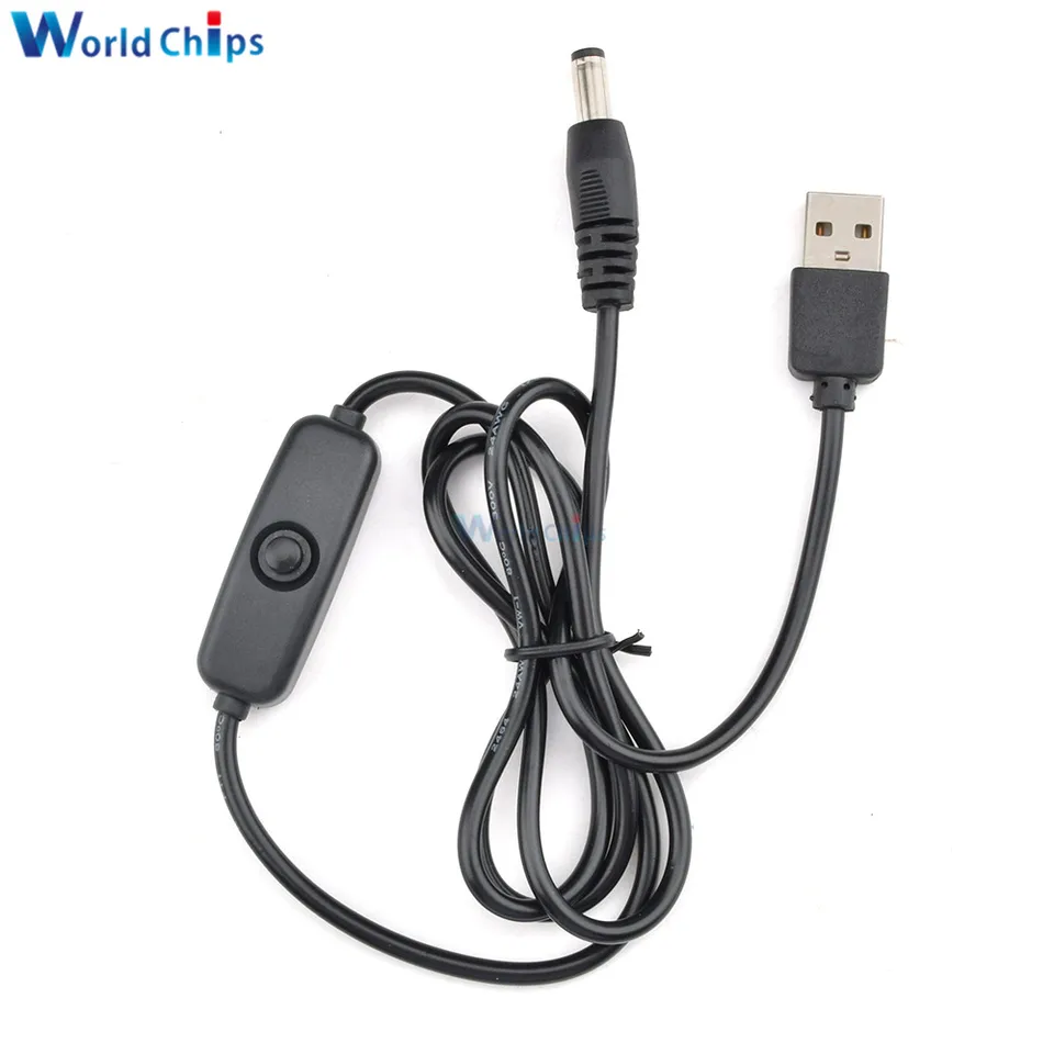 DC 5V až DC 5V 9V 12V Krok UP Adaptér USB Converter Adapter Kábel 3,5x1,35 mm 5,5*2,1 mm USB napájací riadok 1 m drôt so spínačom
