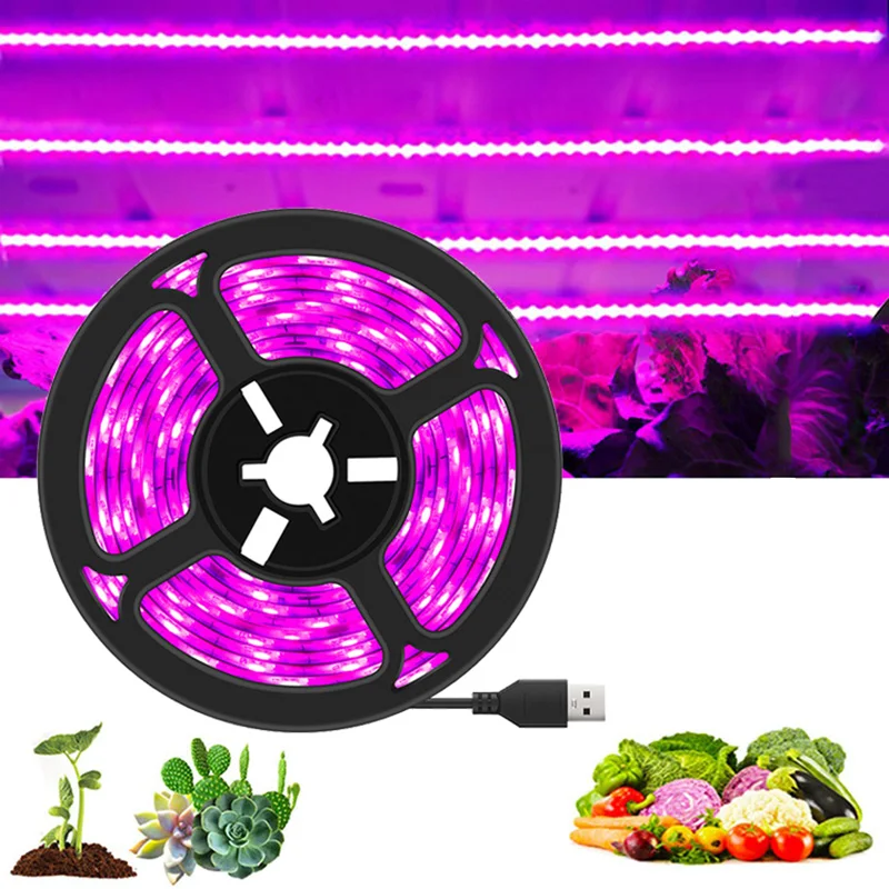 DC 5V USB LED GROW LIGHT Celé spektrum 1-5M rastlinné svetlo pestovateľ LED pás PHYTO LAMP pre zeleninu