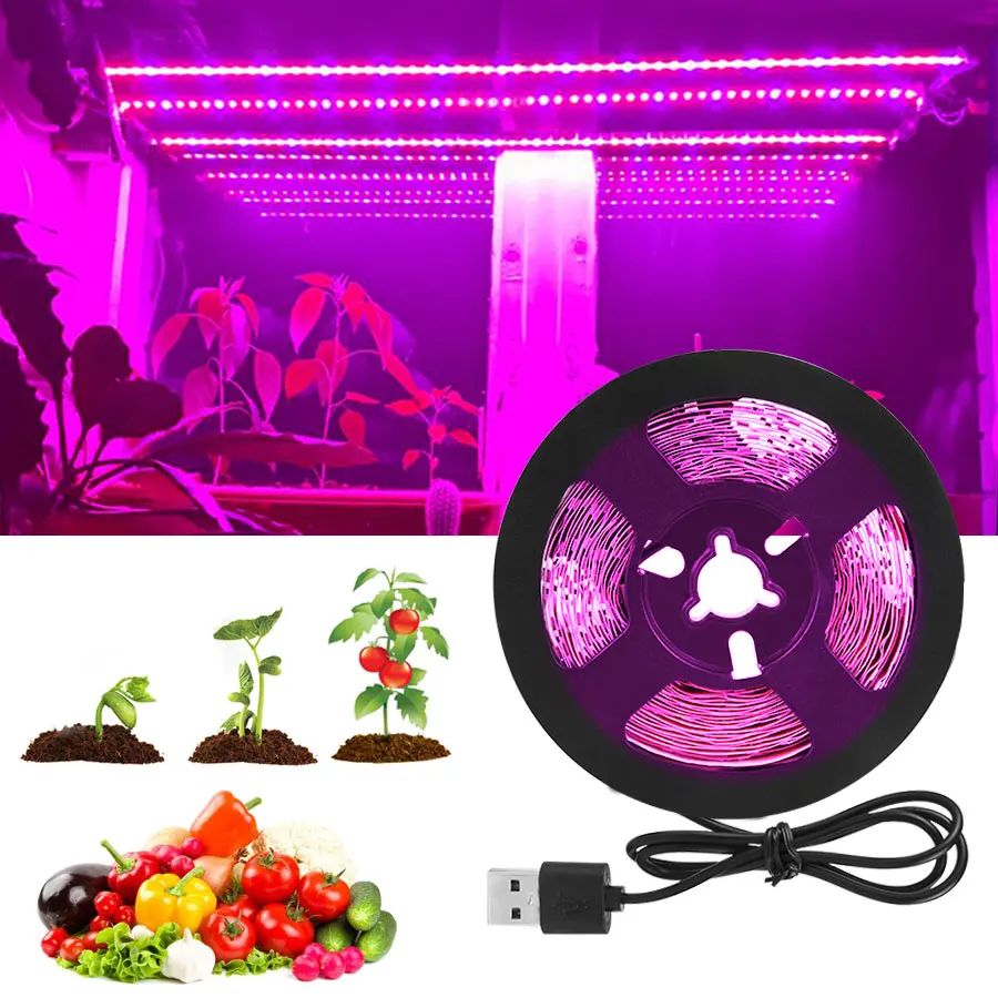 DC 5V USB LED GROW LIGHT Celé spektrum 2M 3M rastlinné svetlo pestovateľ LED pás Phyby lampa Zelenina kvetina