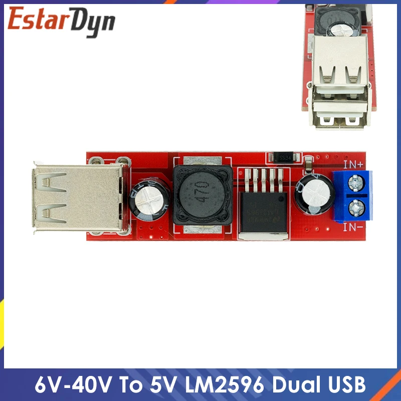 DC 6V-40V až 5V 3A Double USB Charge DC-DC Modul prevodníka pre konvertor pre nabíjačku vozidla LM2596 Dual USB
