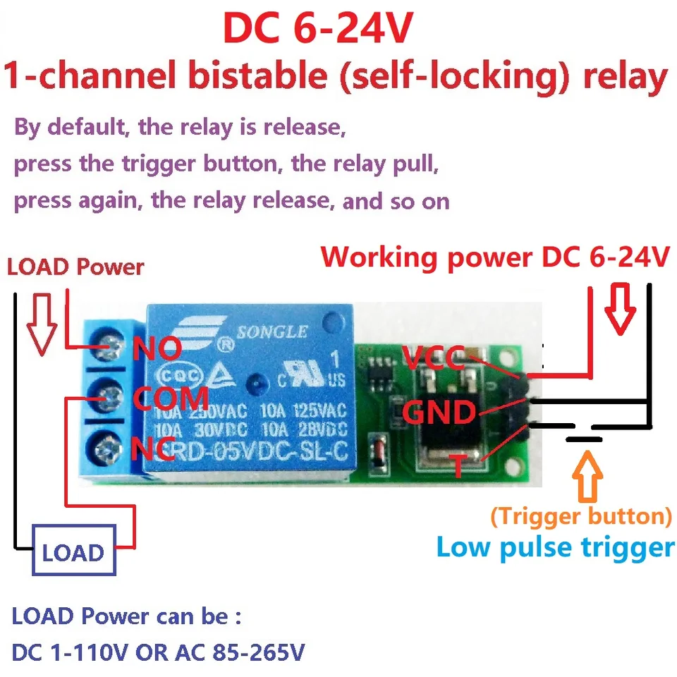 DC 6V 9V 12V 24V FLOP LATCH RELE RELE RELE RELEPLITA BISTABLE Self-Locking Prepínač Nízka spúšťacia doska pre spúšťač Arrduiuo Smart Home LED LED