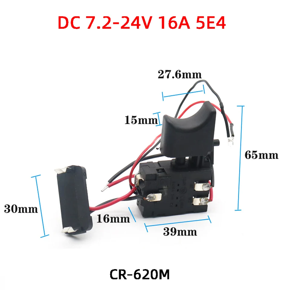 DC 7.2 V-24 V 16A Elektrický ovládací spínač vŕtačku Arderless Spúšťací spínač s malým svetlom pre elektrické vŕtacie prepínač elektrického vŕtania