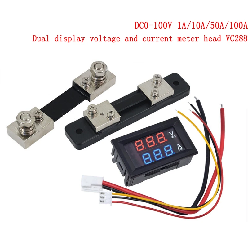 DC0-100V 1A 10A 50A 100A Voltmeter Ammeter Red Blue LED AMP Dual digitálny volt meracie meradlo 0,56 '' LED displej 50A 100A Rozmer