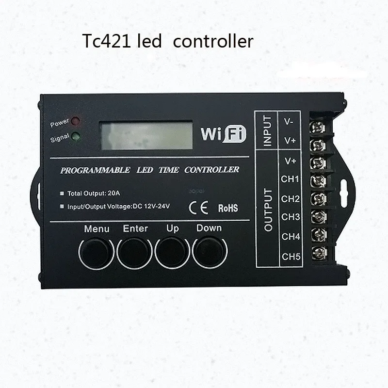 DC12 DC24V TC421 WIFI ČAS PROGRAMNÁ LED radič Dimmer RGB Akvárium osvetľovacieho časovača Vstup 5 kanálov pre LED pásik