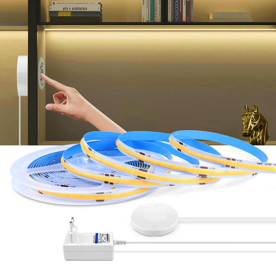 DC12V COB LED svetlo pásik s stmievateľným preniknuteľným dreveným zrkadlom akrylové bezdrôtové prepínač ruky Stop