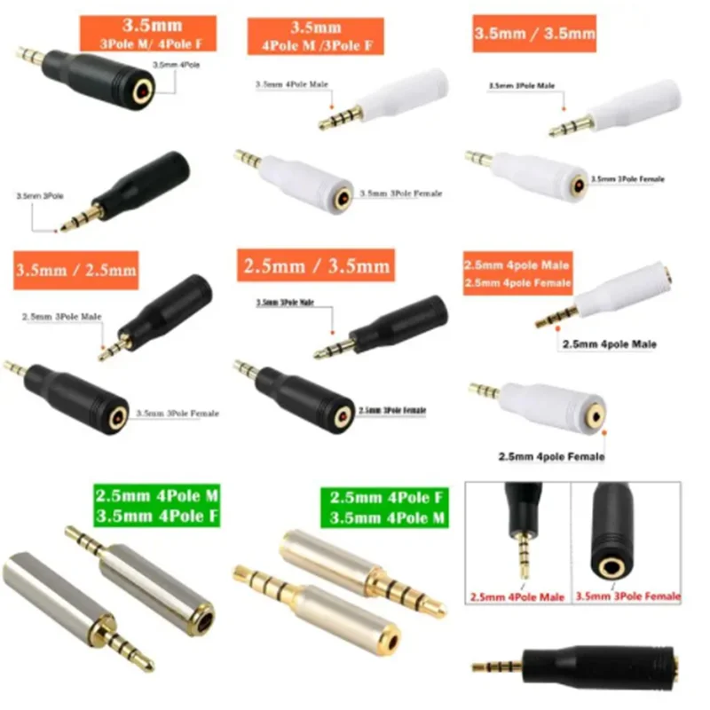 DC3,5 mm 2,5 mm 3-pólový 4-pólový samecový ženský zvukový adaptér 2,5 mm až 3,5 mm mobilný počítačový tablet adaptér