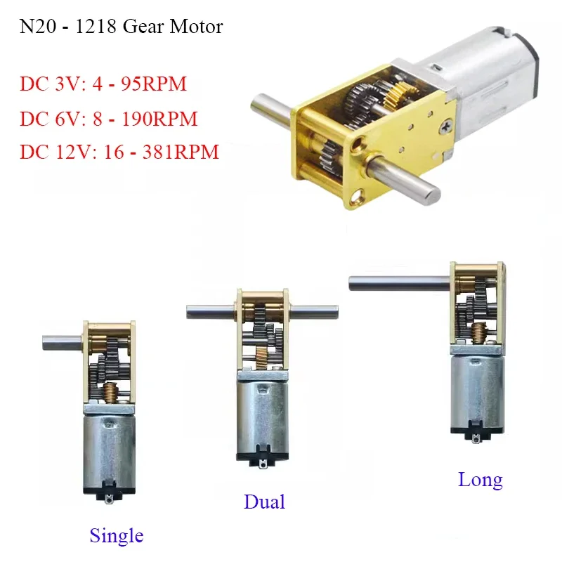 DC3V 6V 12V N20-1218 Mini N20 Gear Motor Single/ Dual/ Dlhá hriadeľ 4 orpm-381 ot