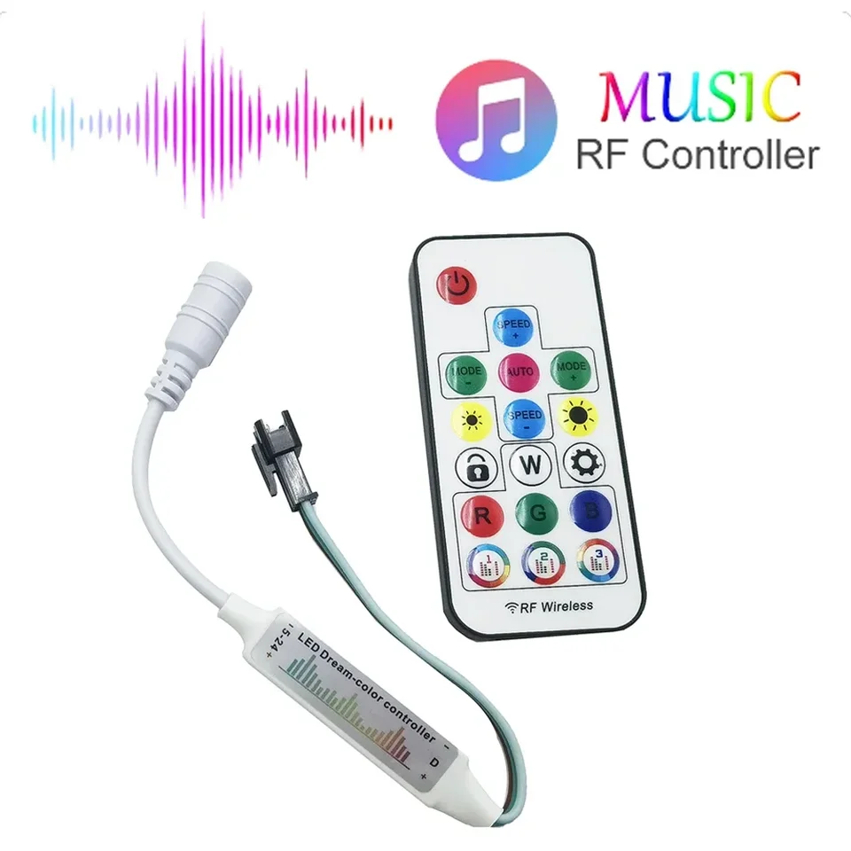 DC5-24V 17Keys Hudobný LED radič 3pin mini RF diaľkový ovládač pre WS2812B WS2811 5050 RGB Individuálne adresovateľné režimy 358