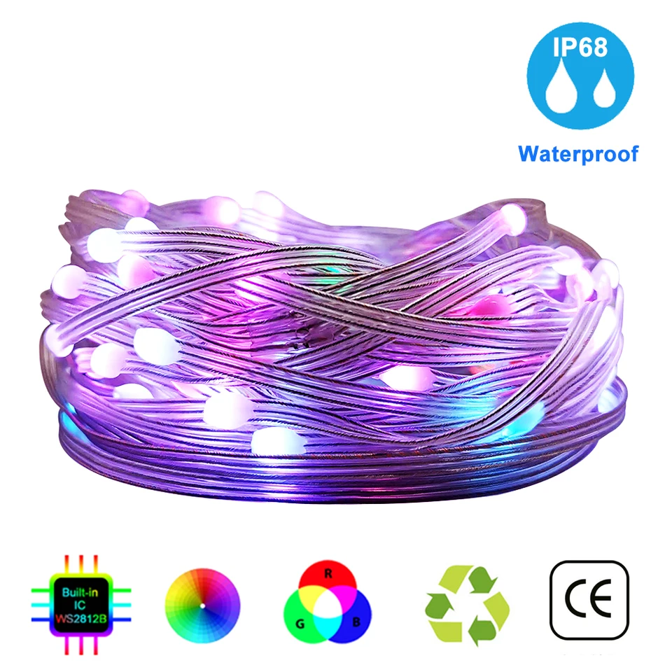 DC5V WS2812B LED reťazec LED individuálne adresovateľné 3pin 5050 RGB Strip Svetlo Svetl Smart Dream Color Vianočná párty dekorácia IP68