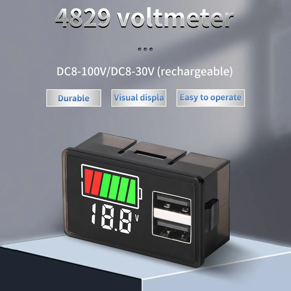 DC8-30V/100V Nabíjateľný USB napätie automobilu Digitálna lítiová batériová indikátorka testera napätia 12V/24V/36V/48V/60V/72V