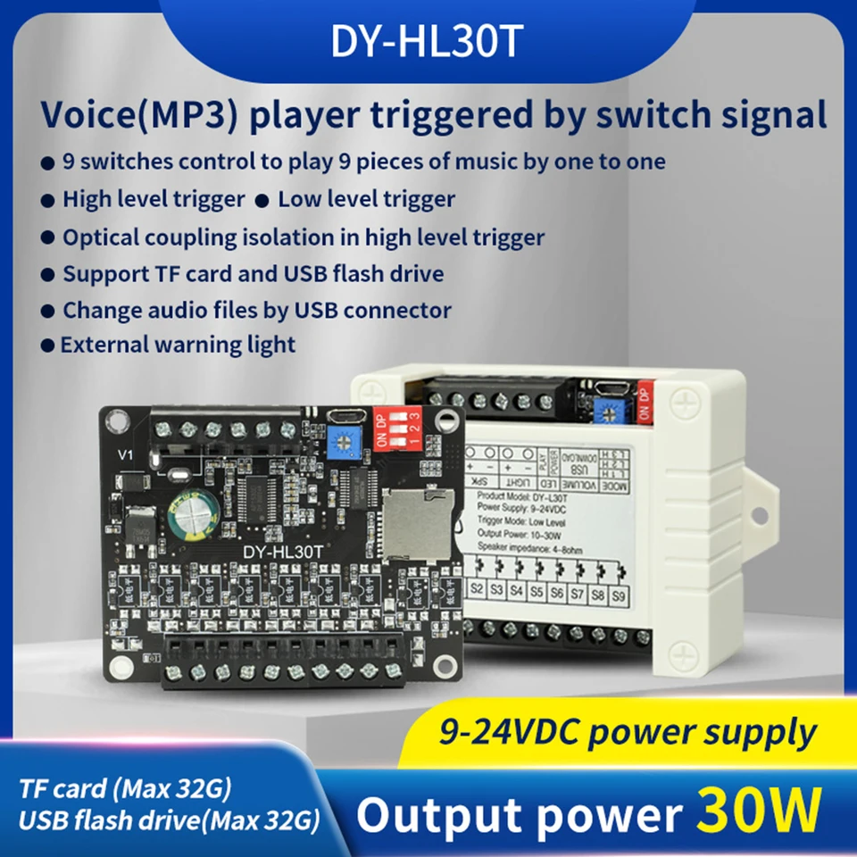 DC9-24V 30W Power Voice Broadcast Modul Vysoká a nízka úroveň spustenia jeden-to-on-on-on-on-on-on-on-on-on-on prehrávanie tf karta U Disk