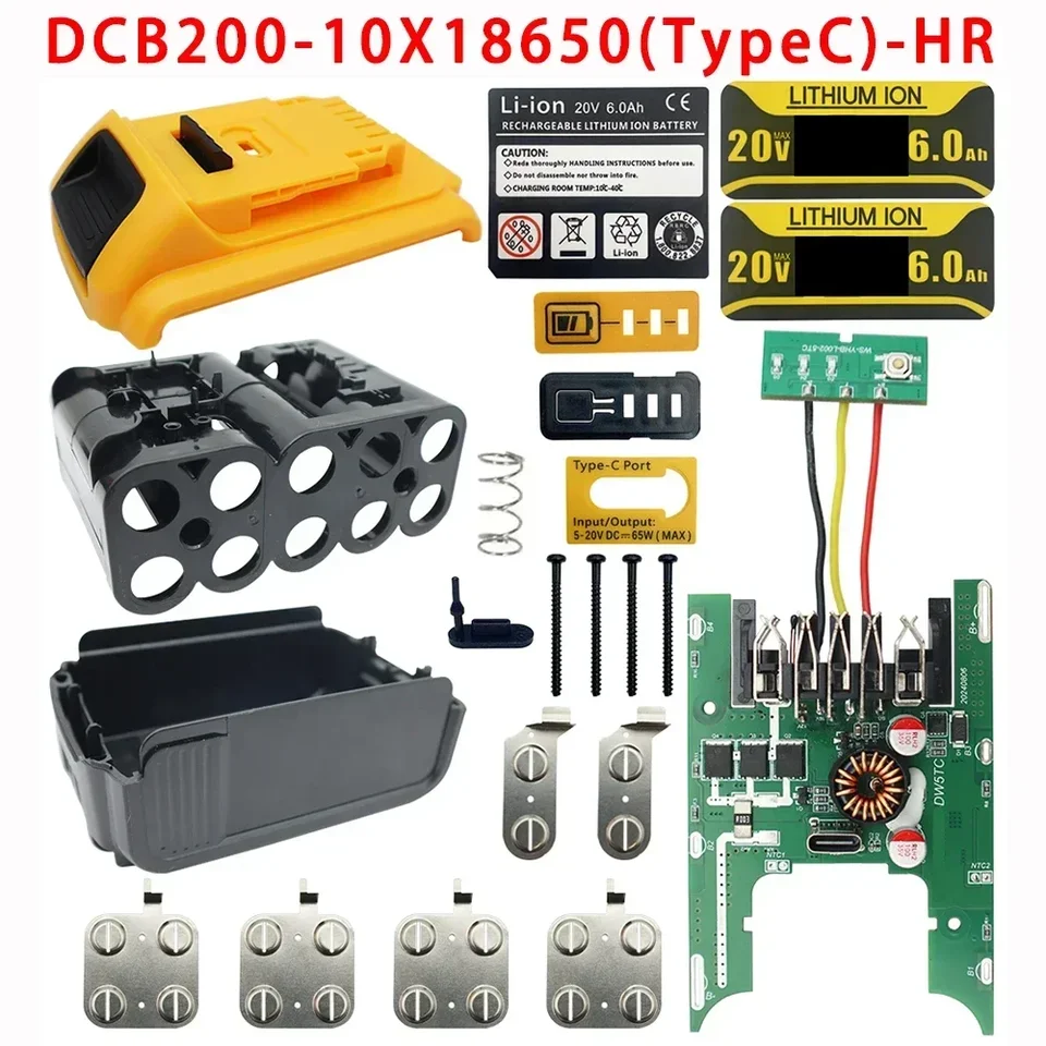 DCB200 10x18650 Li-Ion Plastová obvodová doska na ochranu obvodu PCB pre dewalt 20V litium batérie typu C Nabíjačka Power Bank Bank