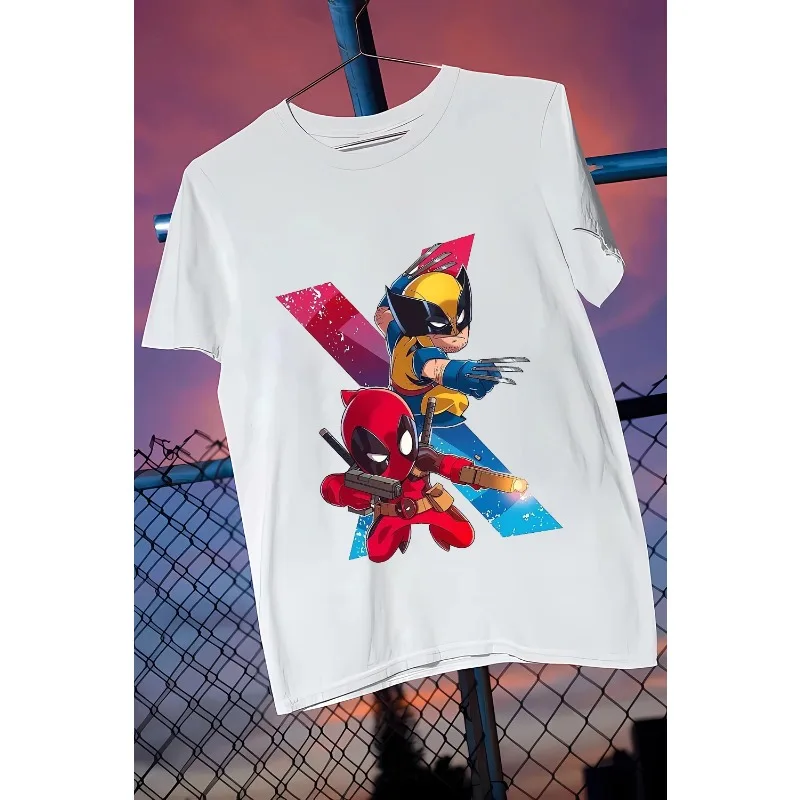 Deadpool a Wolverine Round Crck Cotton Loose Hip Hop Hop Hop krátke rukávy Cartoon Anime Marvel Postava kostým narodeniny darček Y2K Tričko Y2K