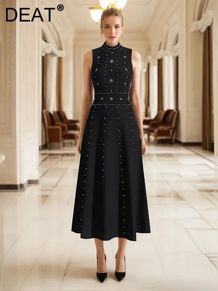 DEAT Dámske módne šaty O-krk bez rukávov High WAIST PEADING BEADING ZIPPER ELEGANT PARTY SAYSE SEUME 2024 NOVÝ 13DL176