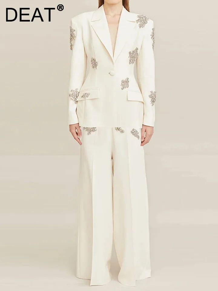 DEAT ELEGANT 2 PCS SET VZORKY DIAMOND VYMANKY VYROBENÉ FLARES Blazer Rought Pohaty Dámska Office Lady Suit 2024 Jeseň Nový nový 35Z826