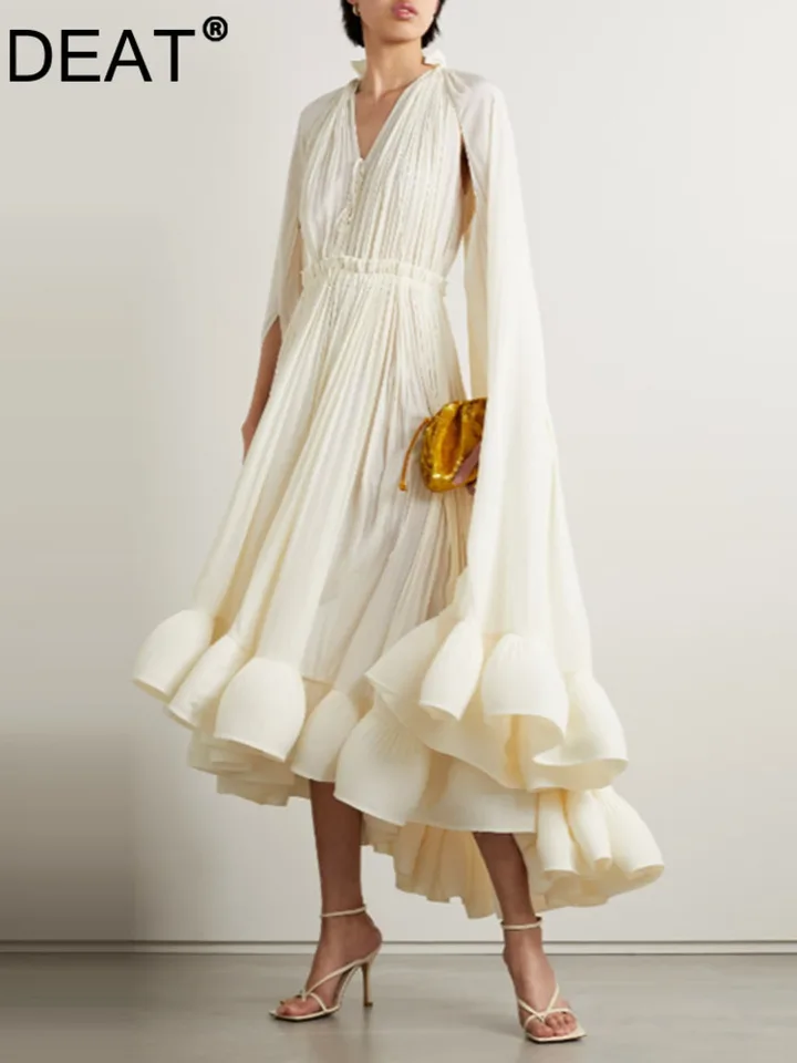 DEAT ELEGANTY NA DAPE TRENDY ASYMETRICKÝ Dizajn lemového dizajnu plášť rukávy LACE PLEAT Dámske večerné šaty 2024 leto New Fashion 19J4498