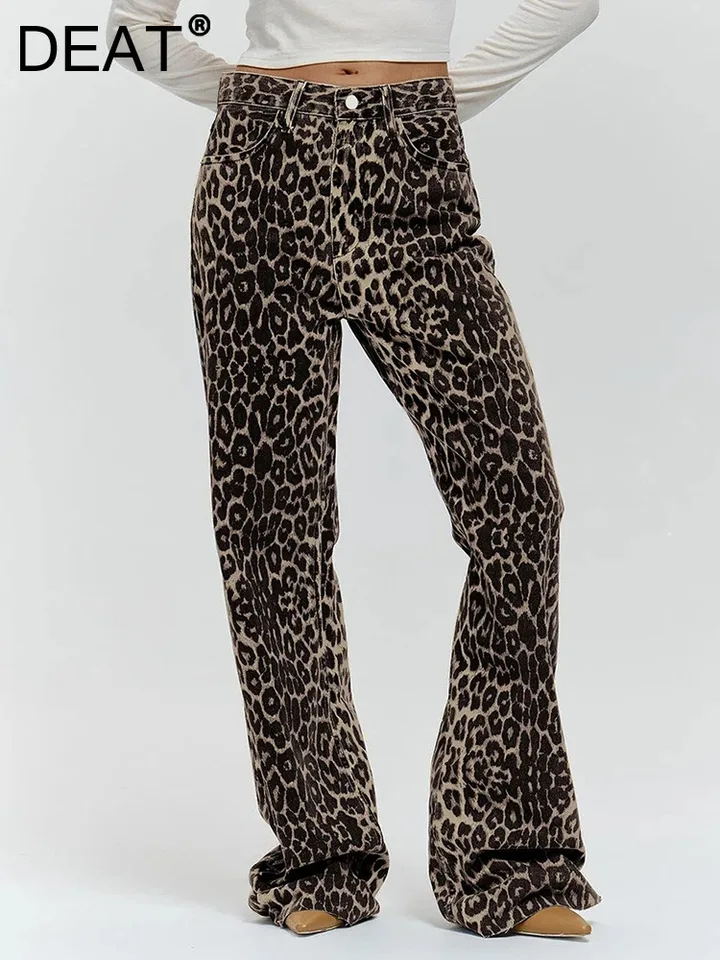 DEAT FASH MODE Dámske leopardové nohavice s nízkym pásom vreciek Cotton Slim Cele dĺžky na ulici Streetwear Flare Trouser Autumn 2025 Nový 7AB4753