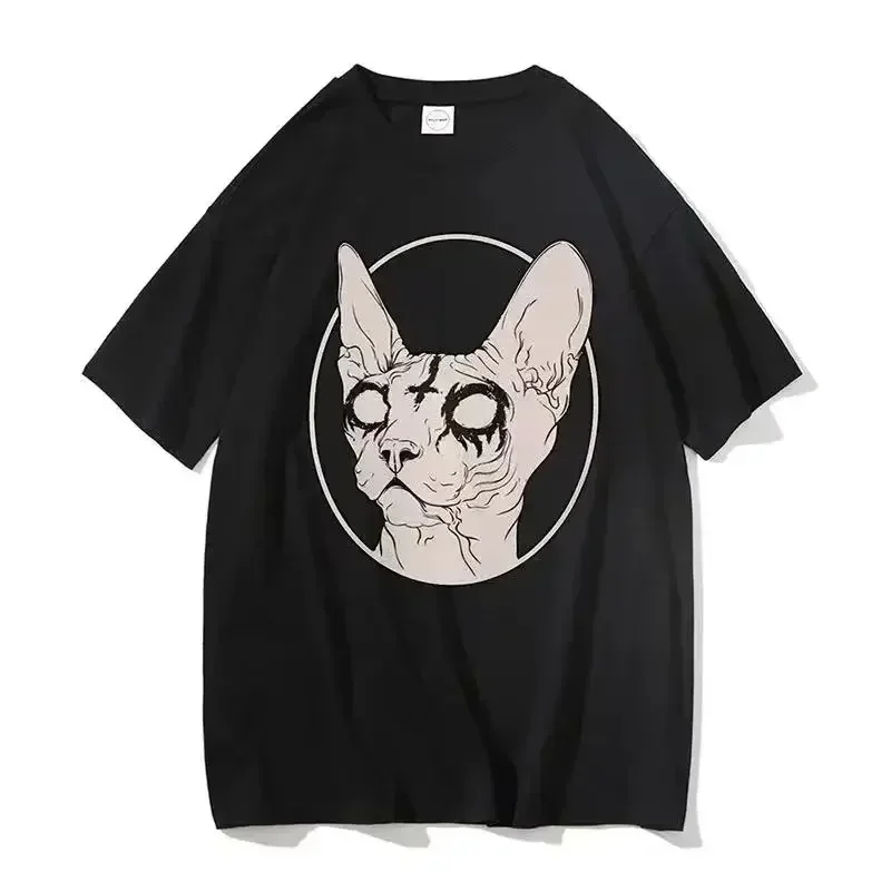 Death Metal Sphynx Cat Witchy Tops Fashion Gothic T-Shirt Steampunk Hipster Unisex Trend Trend Trend Tričko s krátkym rukávom Nové 2024