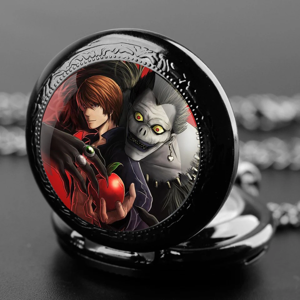 Death Note Design Glass Dome Quartz Pocket Watch s odolnou reťazou arabského číselníka pre mužov a ženy Kreatívne darčeky
