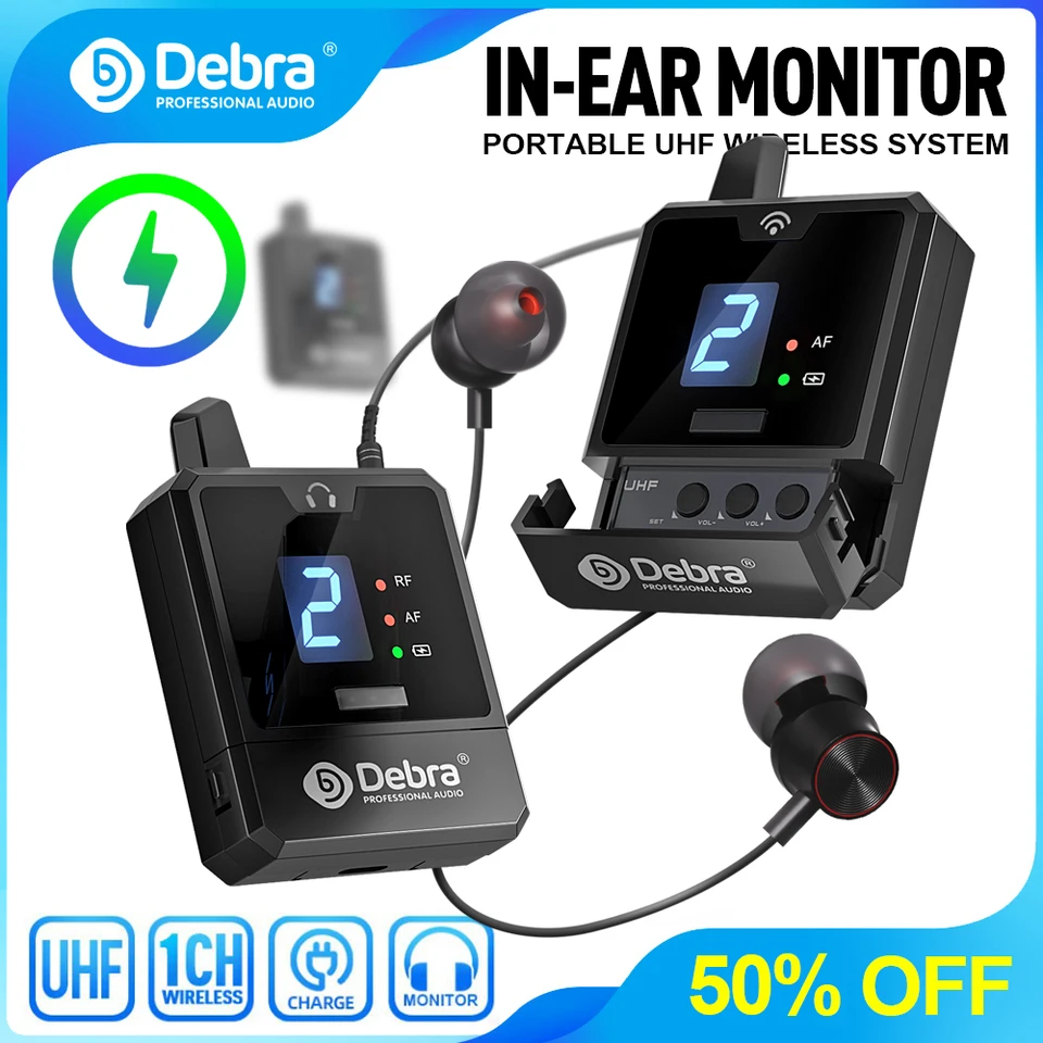 DEBRA UHF IEM Wireless in-uší monitorový systém zvukovú audio-mini UHF nabíjateľné pre hudobné zvukové monitorovanie živého vysielania