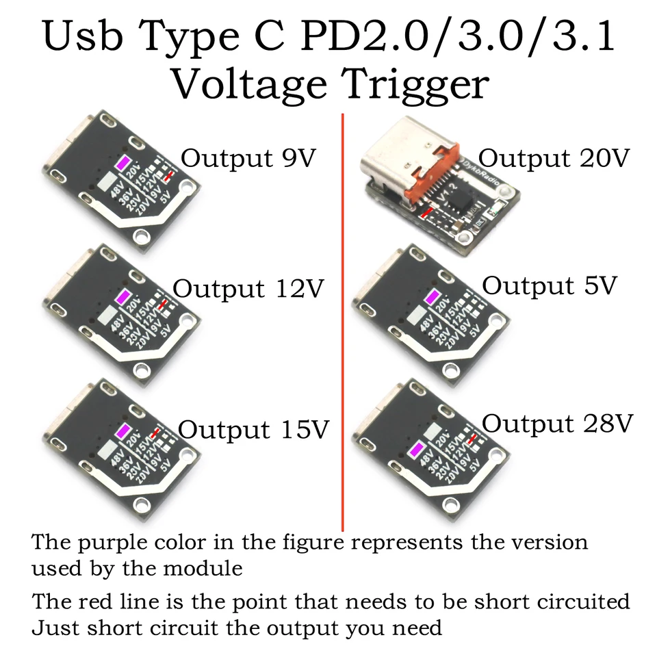 Decoy Type-C USB PD QC PD 3,0 3.1 Spúšťače napätia 5V 9V 12V 15V 20V 28V 48V Rýchly nabíjanie napájací napájací napájanie PD do DC Adapter Nabíjanie