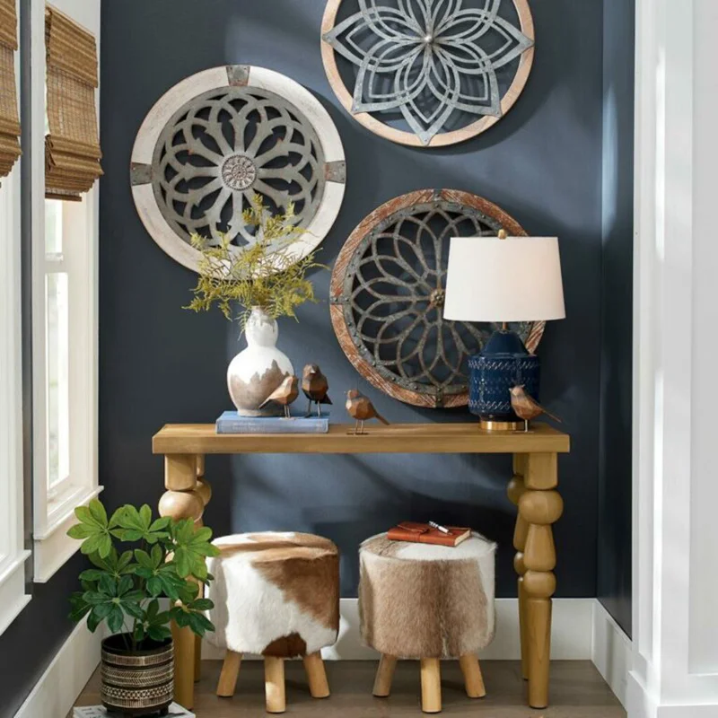 Dedičstvo okrúhle nástenné dekorácie Art Drevené zavesenie ornament Wall Mount Creative Design Rustikálny domáci resturant obývacia izba dekorácia