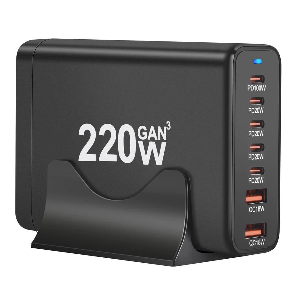 DeepMartner Nový 220W Gan Desktop Charger 7-Port USB Typ C PD nabíjačka Rýchly poplatok 3.0 rýchla nabíjačka mobilná nabíjačka USB