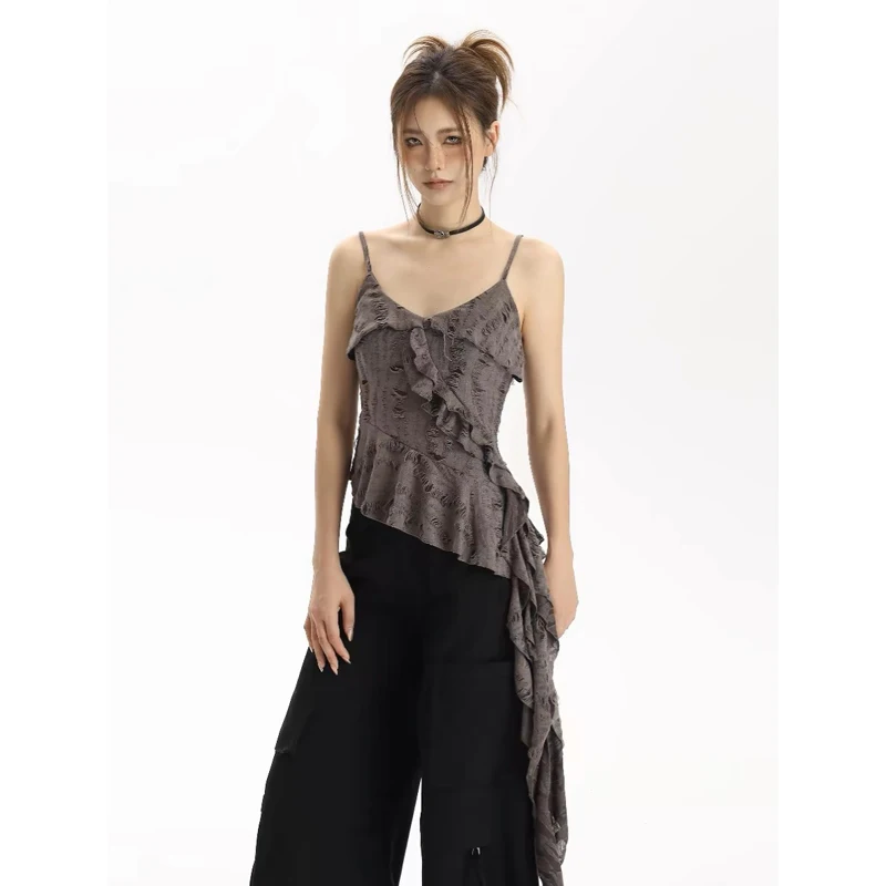 Deeptown grunge y2k asymetrické topánky Touch Women Domáce shraje sexy punk štýl Camisoles Čierne ženské streetwear Fairycore estetika