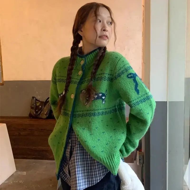 Deeptown Vintage Fair Isle pletená sveter Ženy pre klobásu vyšíva vianočné vianočné rukávy sveter Harajuku voľná zima