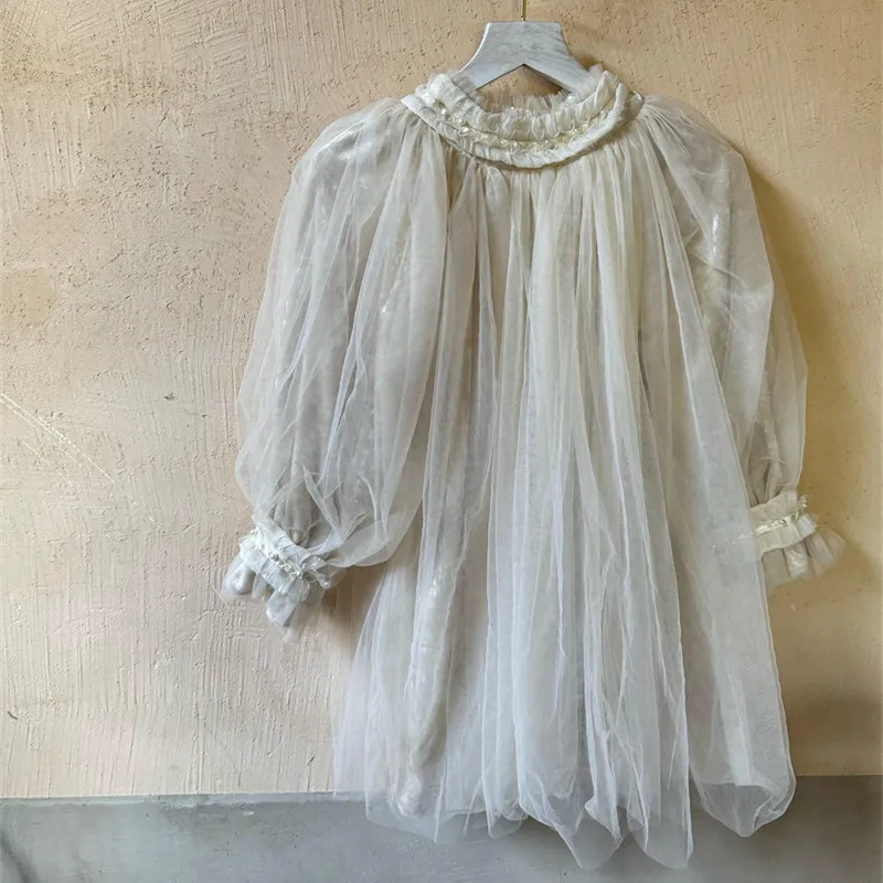 Deer Jonmi 2024 Nové zimné dievčatá Dievčatá princezné šaty Puff Ruckve Lace Velvet Voile Detské narodeninové šaty