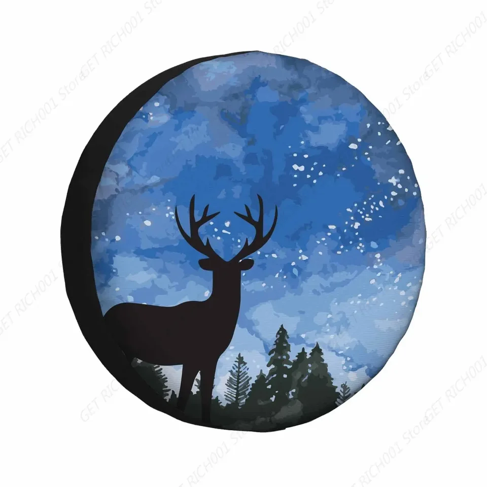 Deer Silhouette náhradná pneumatika pokrýva modrá hviezda Sky Jungle Prey Animal Nature Art Art povodne poveternostné univerzálne chrániče kolies Camper