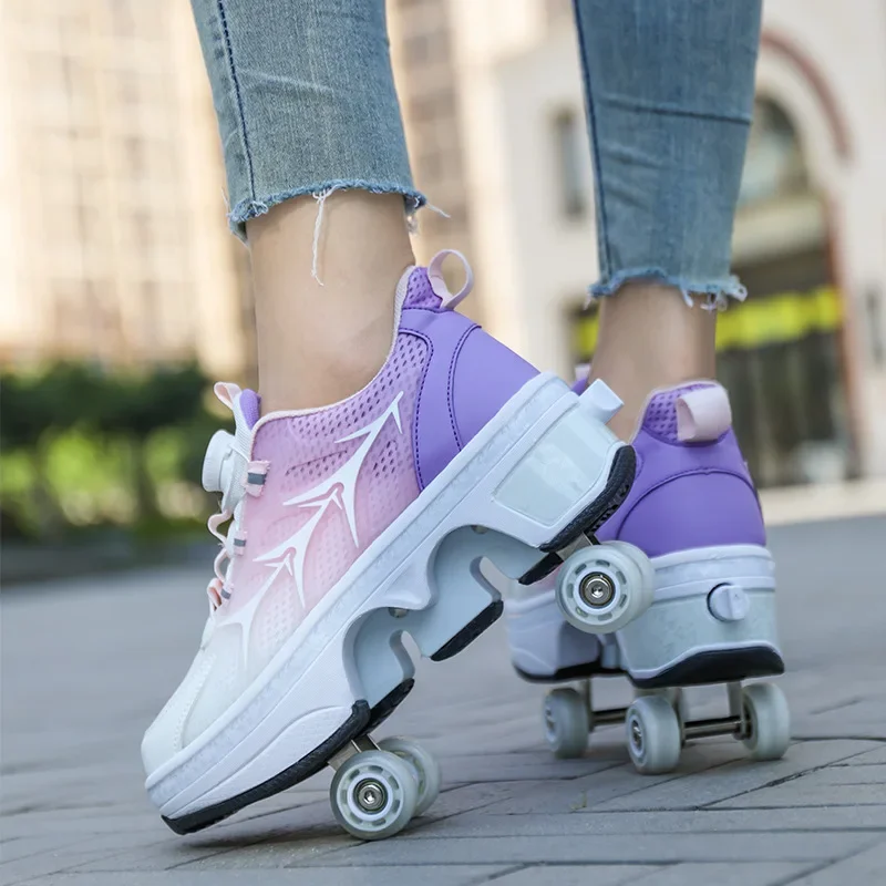 Deform Roller Skate topánky 4-koliesko korčule Profesionálny dvojitý korčule mládež Muži ženské tenisky Parkour deformačné topánky Darček