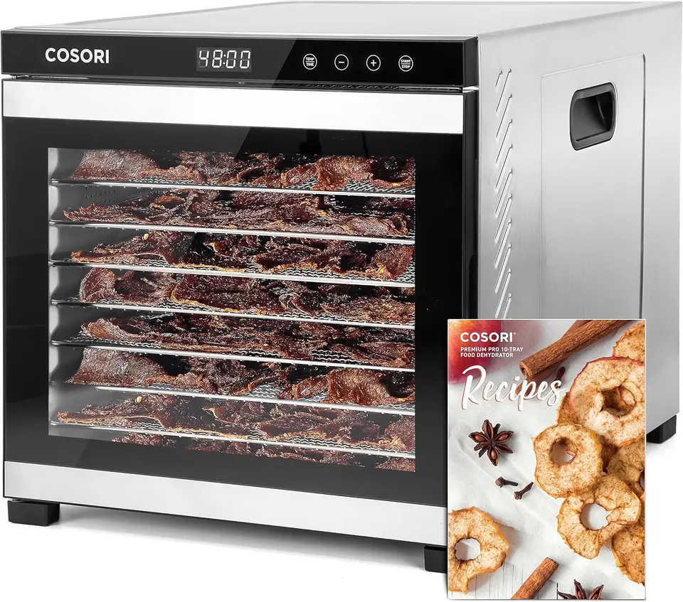 Dehydratátor potravín pre trhavé 10 zásobníkov 16,2 stôp Suchový priestor 165 ° F regulácia teploty 48H Timér 1000 W dehydratorový stroj Nerez