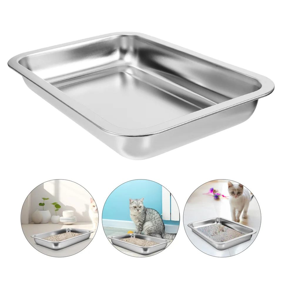 Dekor z nehrdzavejúcej ocele Cat Litter Box Pet W toalet Bedpan mačiatko Čisté striebro Dodávka veľká kapacita