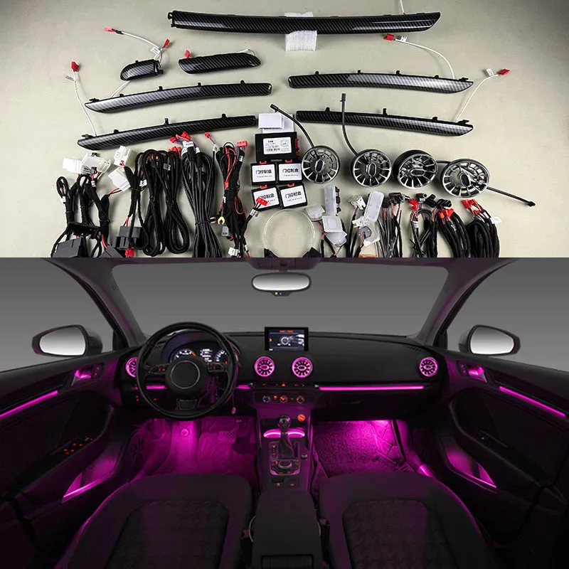 Dekoratívna lampa pre dvere auta pre Audi A3 S3 RS3 8V 8Y 2013-2020 64 Farby interiérové ​​okolité svetlo LED VIAC VIAC DASHARBOARD MMI Ovládanie