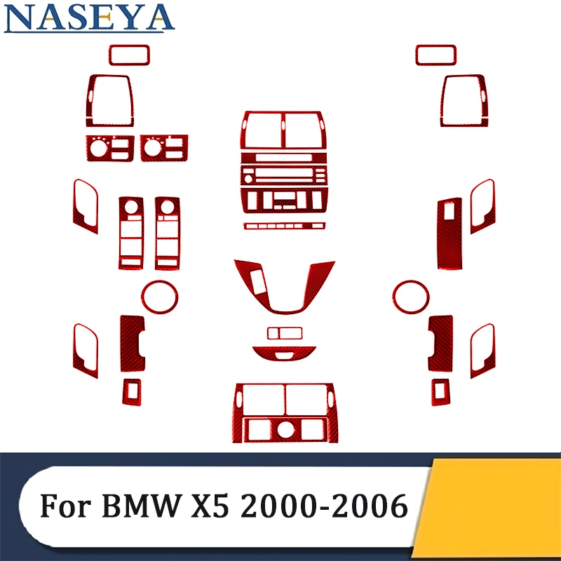 Dekoratívne príslušenstvo pre interiér auta pre BMW X5 2000 2001 2002 2003 2004 2005 2006 Uhlíkové vlákno Rôzne časti Červené nálepky