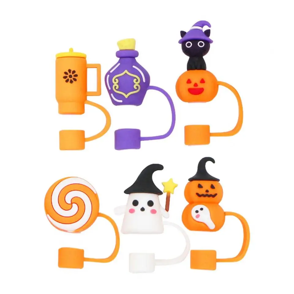 Dekoratívne slamy set set halloween téma silikónová slaná čiapka súprava pre pohár párty dekora