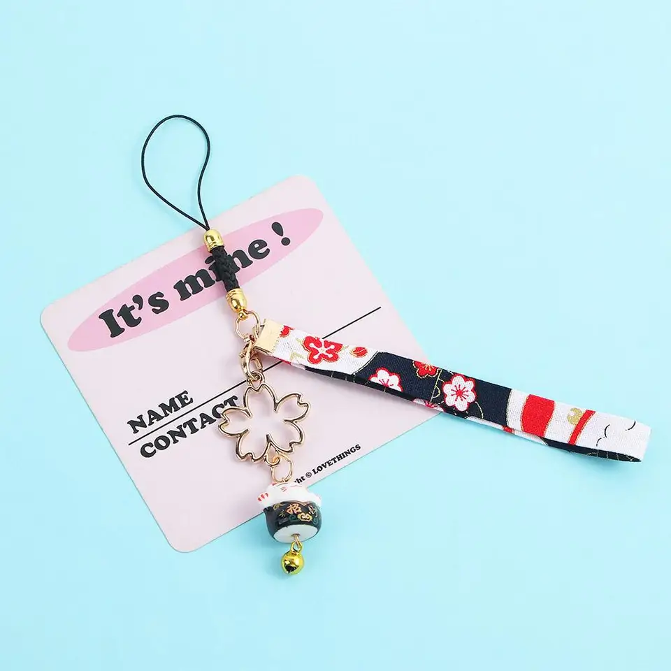 Dekorácia tašku prívesná keramika handrika čerešňové kvety DETY DETY Kľúčový reťazec kľúča kľúča prsteň japonský štýl prívesok Lucky Cat
