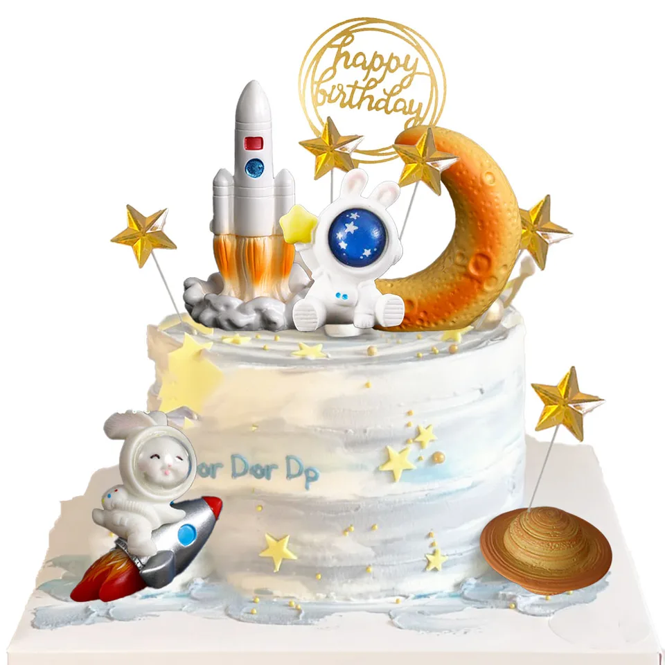 Dekorácie vesmírneho koláča Astronaut téma Dodávky Dodávky rakety planéta Spaceman Cake Topper baby vesmírny priestor narodeninové oslavy dekorácie