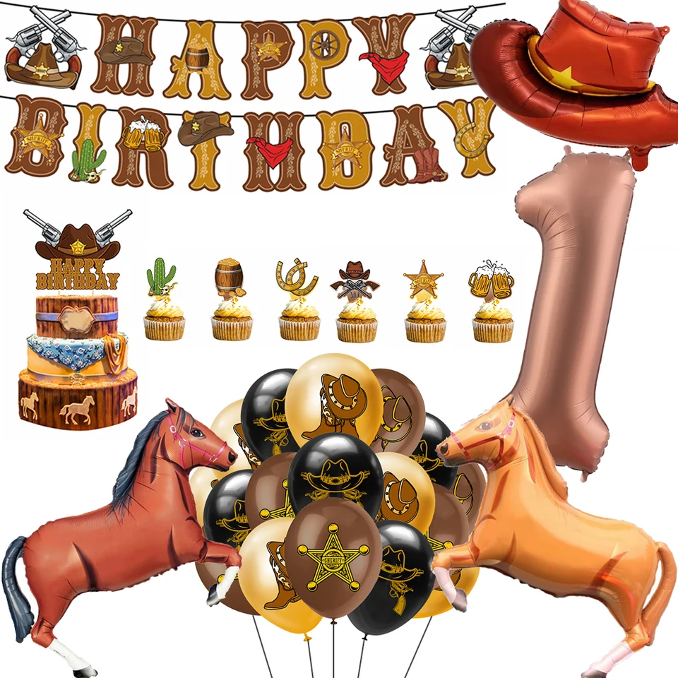 Dekorácie Western Cowboy Party Latex Balóny fólie číslo Balón Šťastné narodeniny Banner torta tortu pre kovbojské cowgirl laskavosti