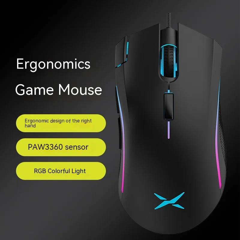 Delux M625 Game Mouse PAW3360 A3050 Senzor USB2.0 FPS Game CSGO Chicken Sating Cf Specializované esporty ergonómia káblová myš